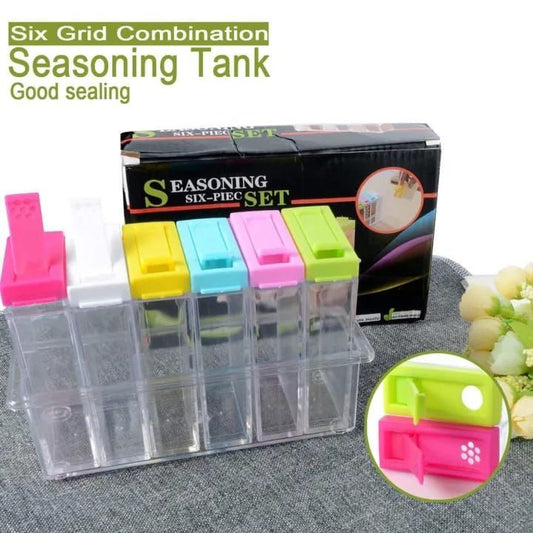 6-Grid Spice Box Set – Multi-Color Seasoning Containers with Airtight Lids
